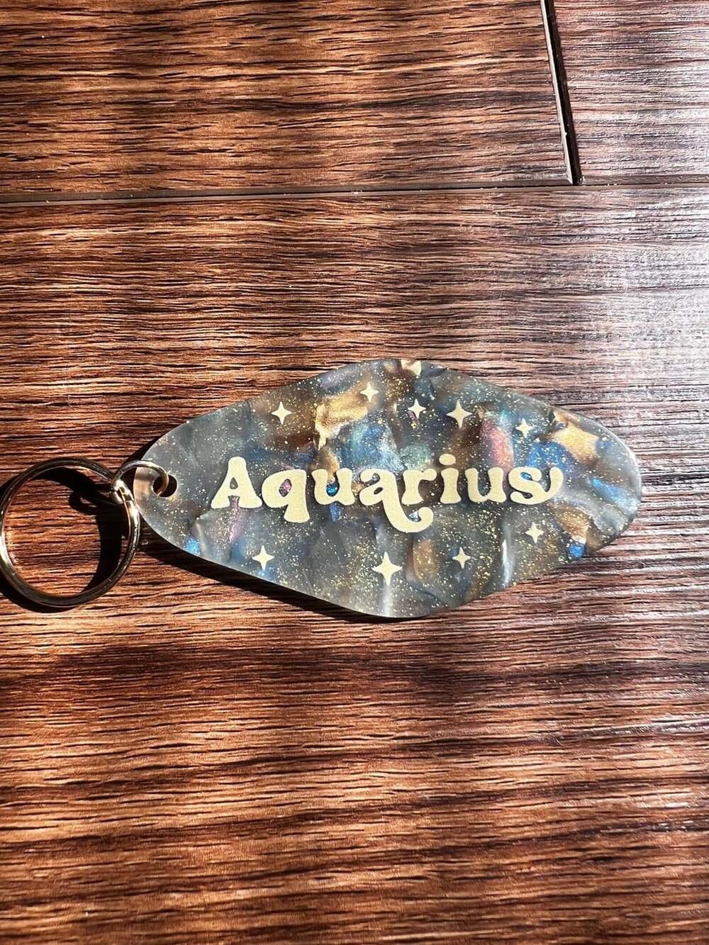 Aquarius Zodiac Motel Style Glitter Acrylic Keychain